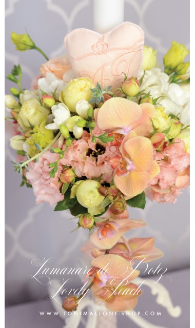 Lumanare de botez cu trandafiri si orhidee cymbidium, 65x4 cm, Peach Rose 4